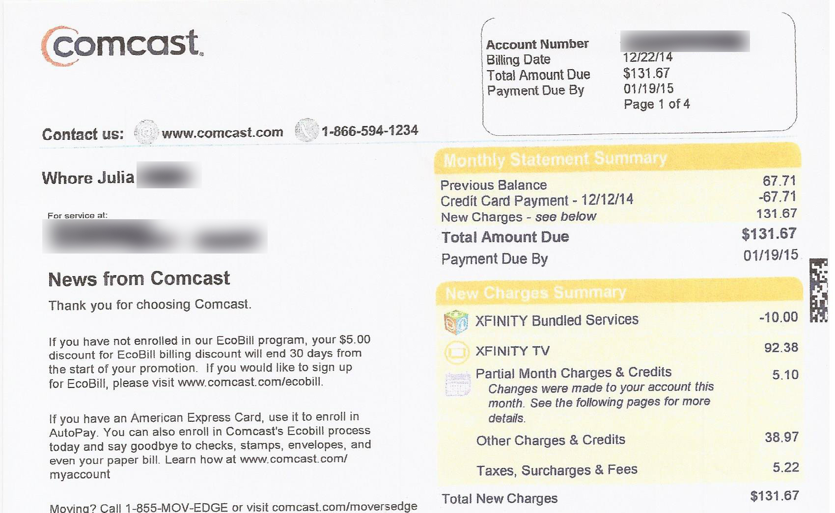 How do you view an Xfinity bill online?